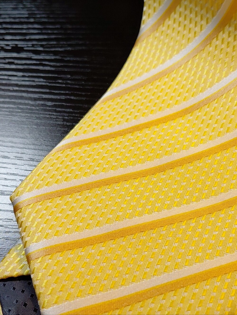 Men's Yellow Striped Silk Tie - Unbranded